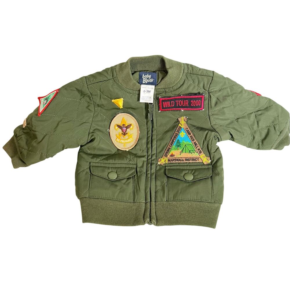 Baby BGosh Vintage (2000)Bomber Jacket  Quilted Zip Up With Patches 0-3months